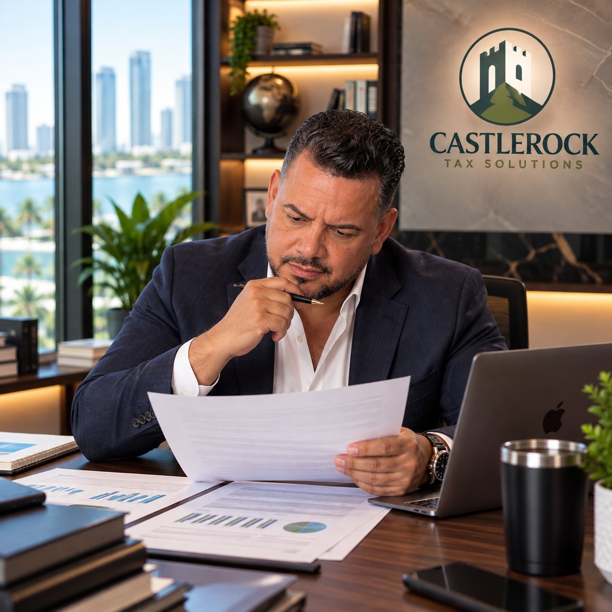 Rafael Quezada reviewing a client’s tax documents at Castle Rock Tax Solutions