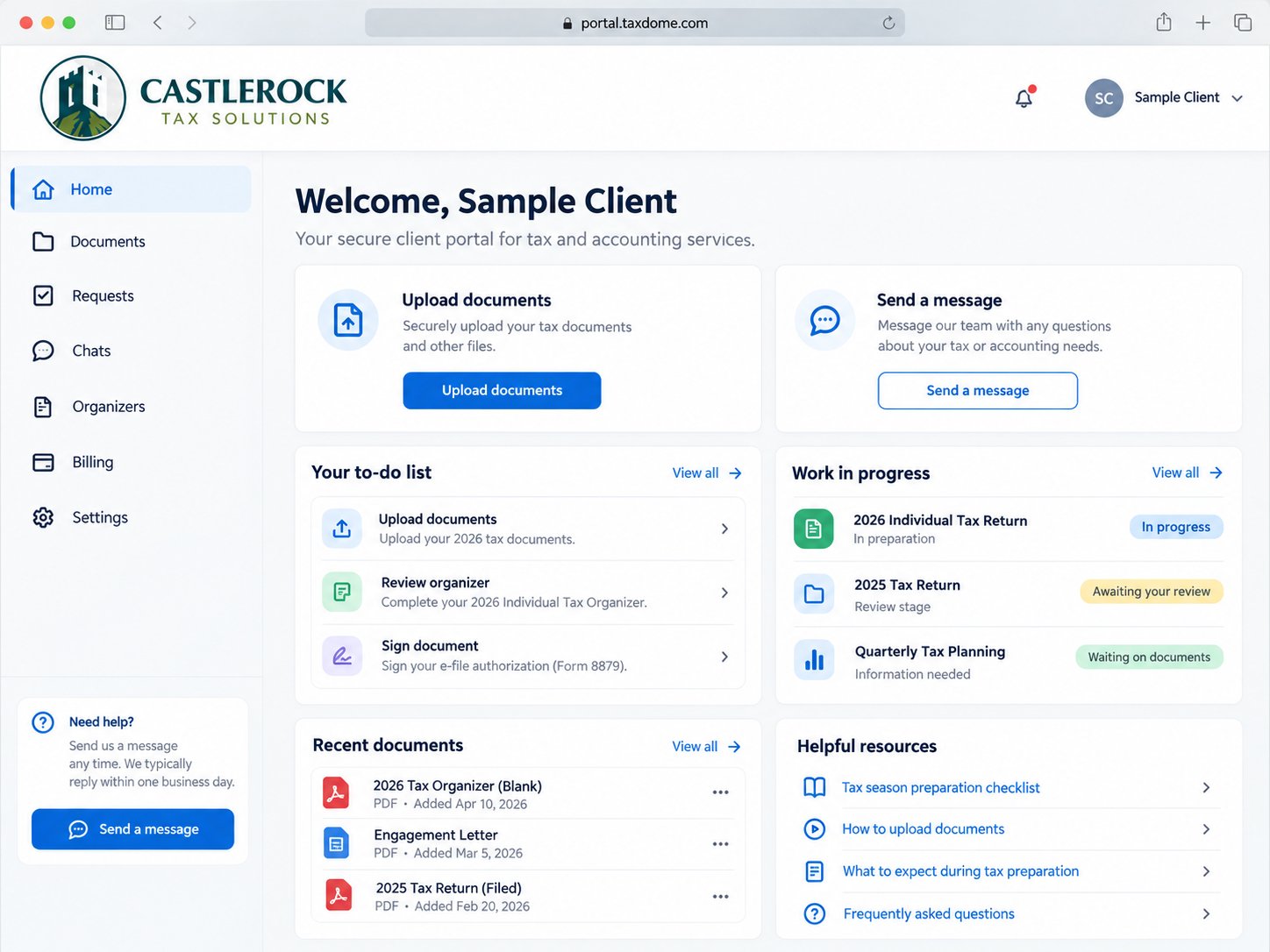 Castle Rock Tax Solutions secure client portal