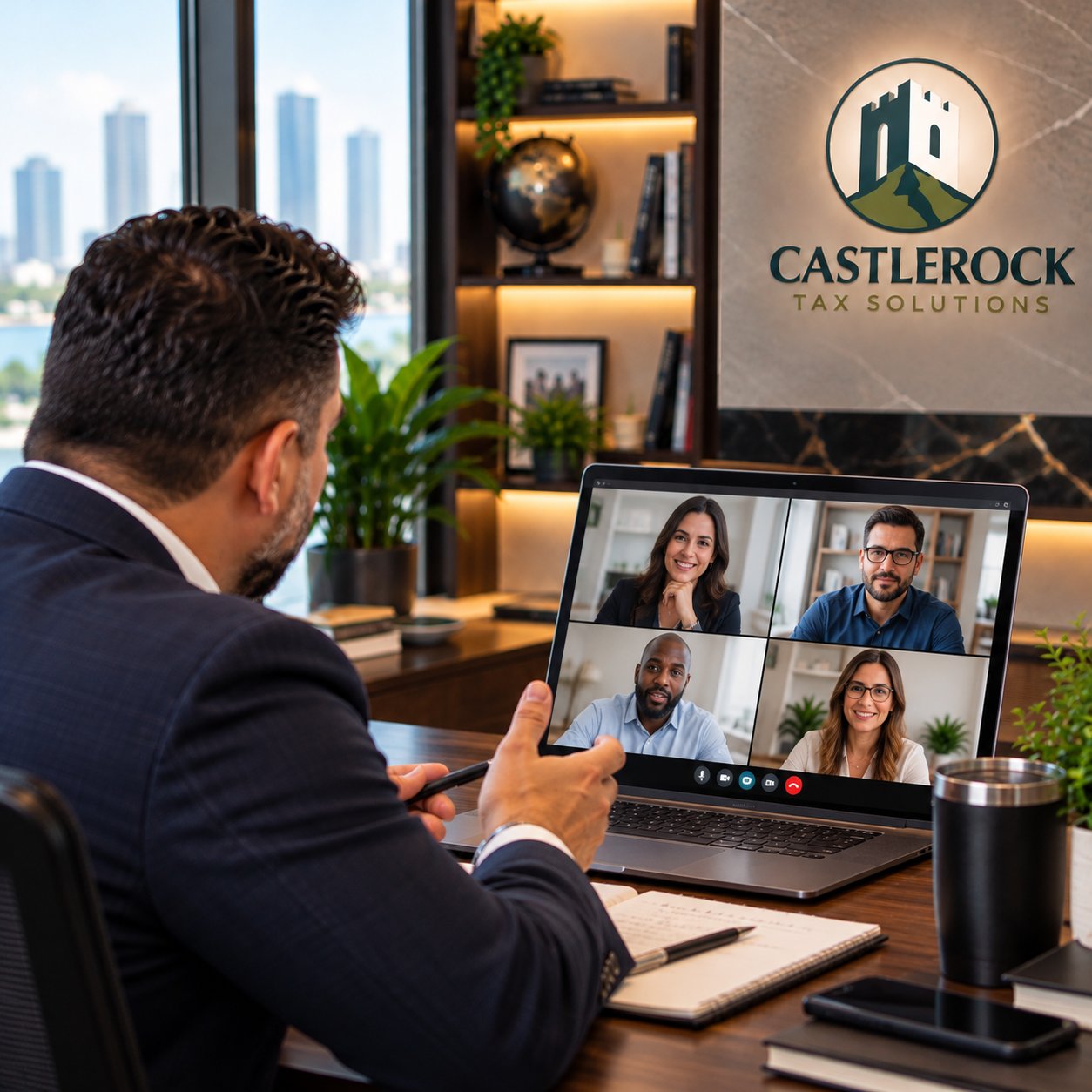 Rafael Quezada on a video call with clients
